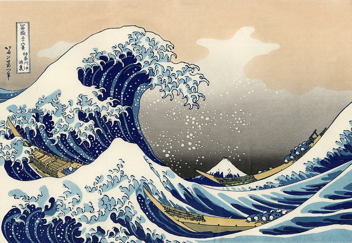 Katsushika Hokusai, De grote golf bij Kanagawa. Een afdruk van de bekende houtsnede.