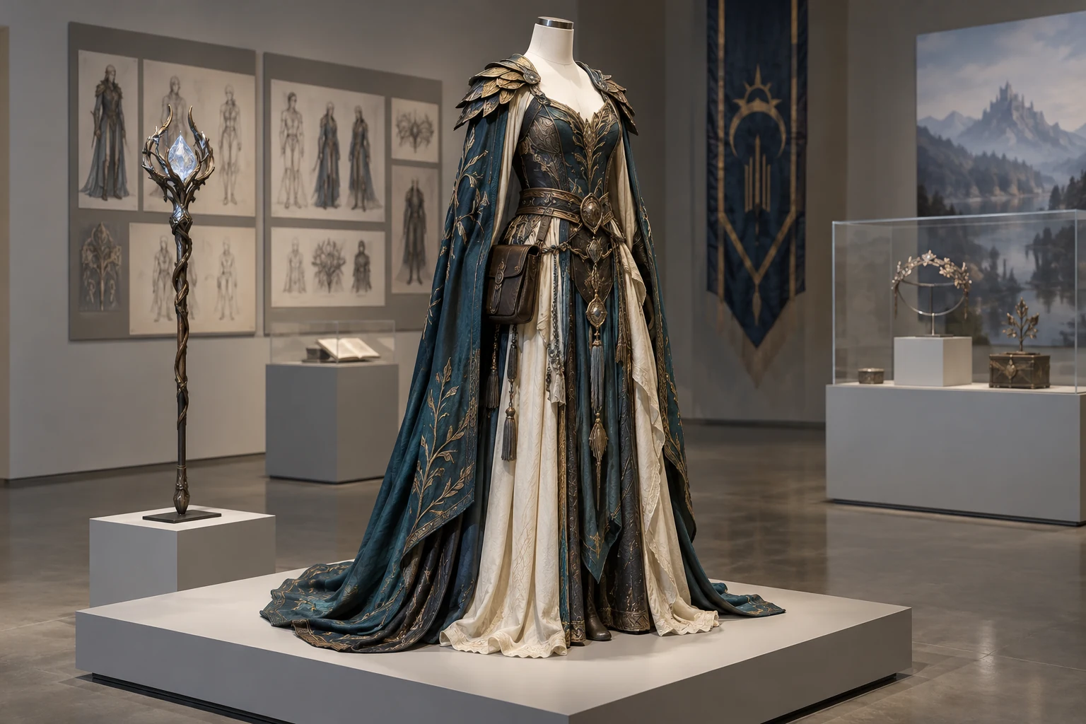 AI-beeld ter illustratie. Algemene AI-illustratie van een fantasiekostuum op een mannequin; geen object uit de tentoonstelling.