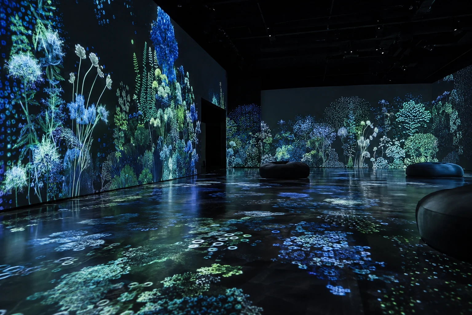 KI-Bild zur Illustration. Eine allgemeine fotorealistische Installation digitaler Natur; kein bestehendes Werk und keine konkrete Ausstellungssituation.