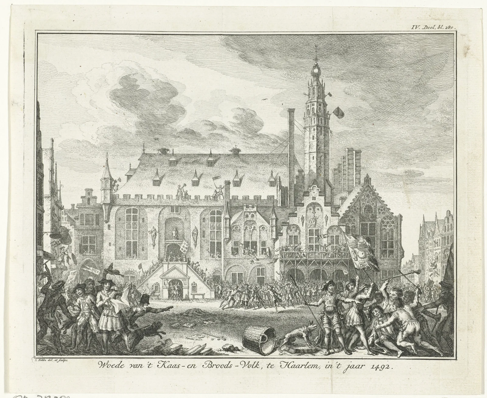 Prent van de opstand van het Kaas- en Broodvolk, door Simon Fokke.