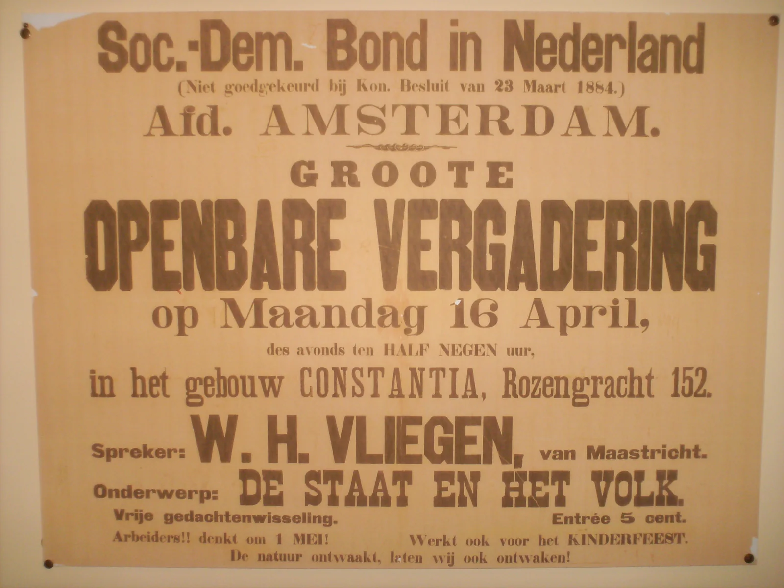 Affiche Sociaal-Democratische Bond (afdeling Amsterdam).