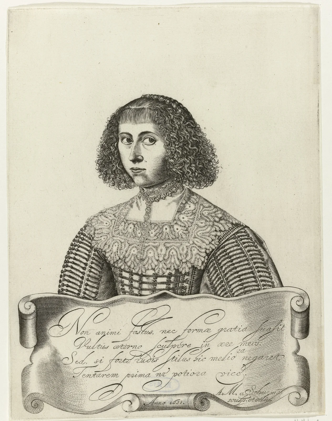 Zelfportret Anna Maria van Schurman (op 33-jarige leeftijd).