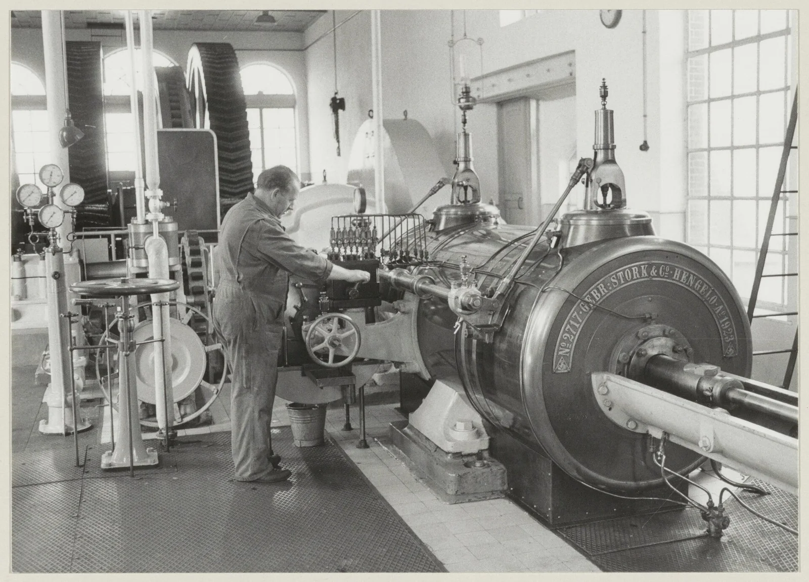 Historische opname van de stoommachine van het gemaal Halfweg.