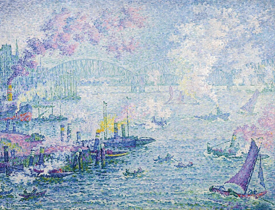 Paul Signac, Le port de Rotterdam (1907), Sammlung Museum Boijmans Van Beuningen. Reproduktion über Google Art Project / Wikimedia Commons, als gemeinfrei gekennzeichnet; kein Foto von der Ausstellung 2026.