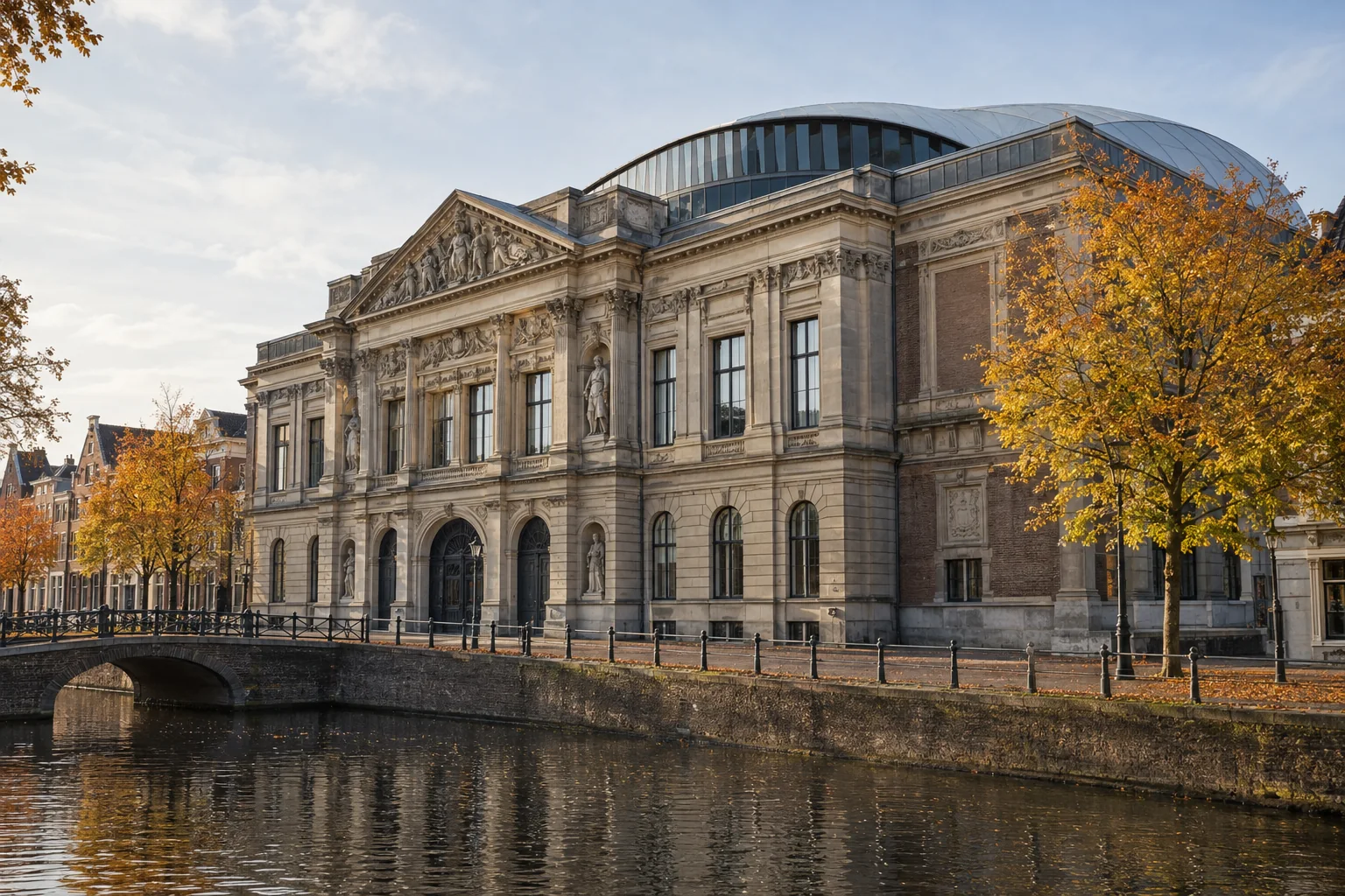 Een fictief museumgebouw in een Nederlandse binnenstad; dit toont Museum de Fundatie niet.
