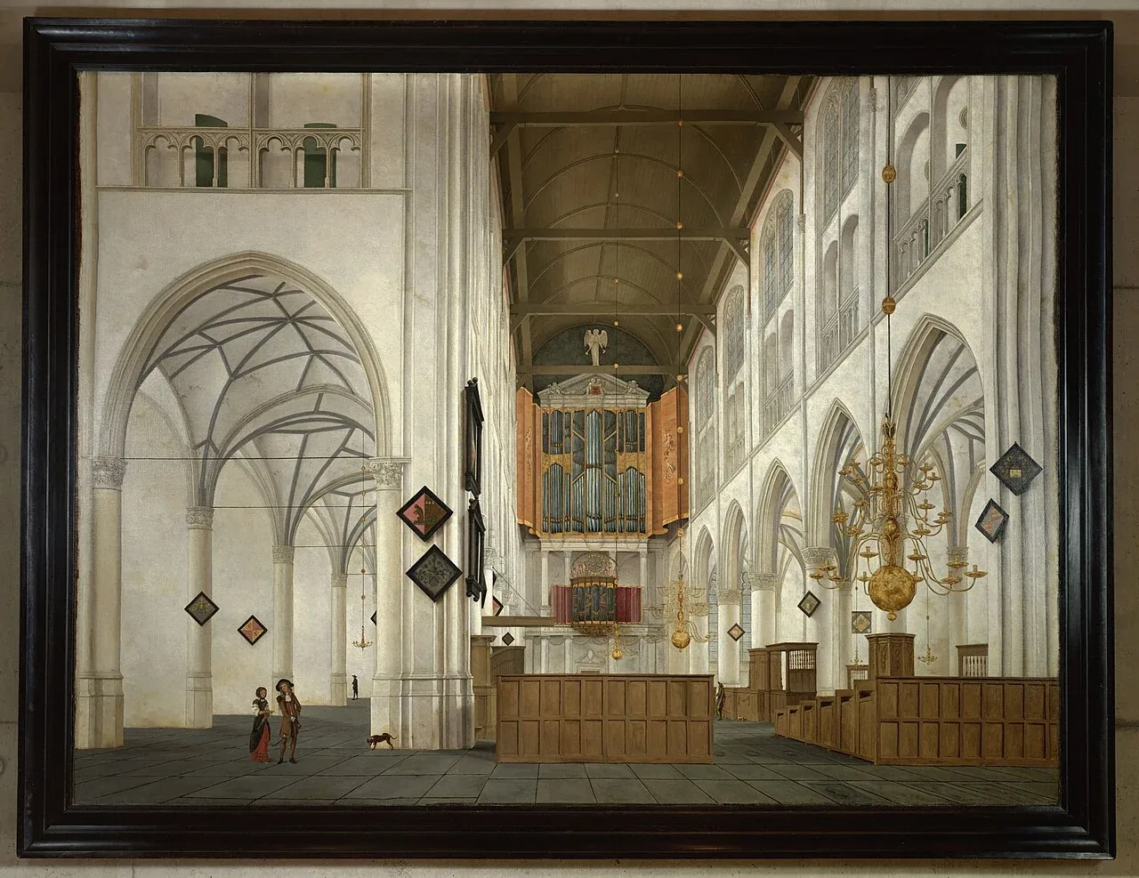 Gemälde des hellen Innenraums der Grote oder Sint-Laurenskerk in Alkmaar.