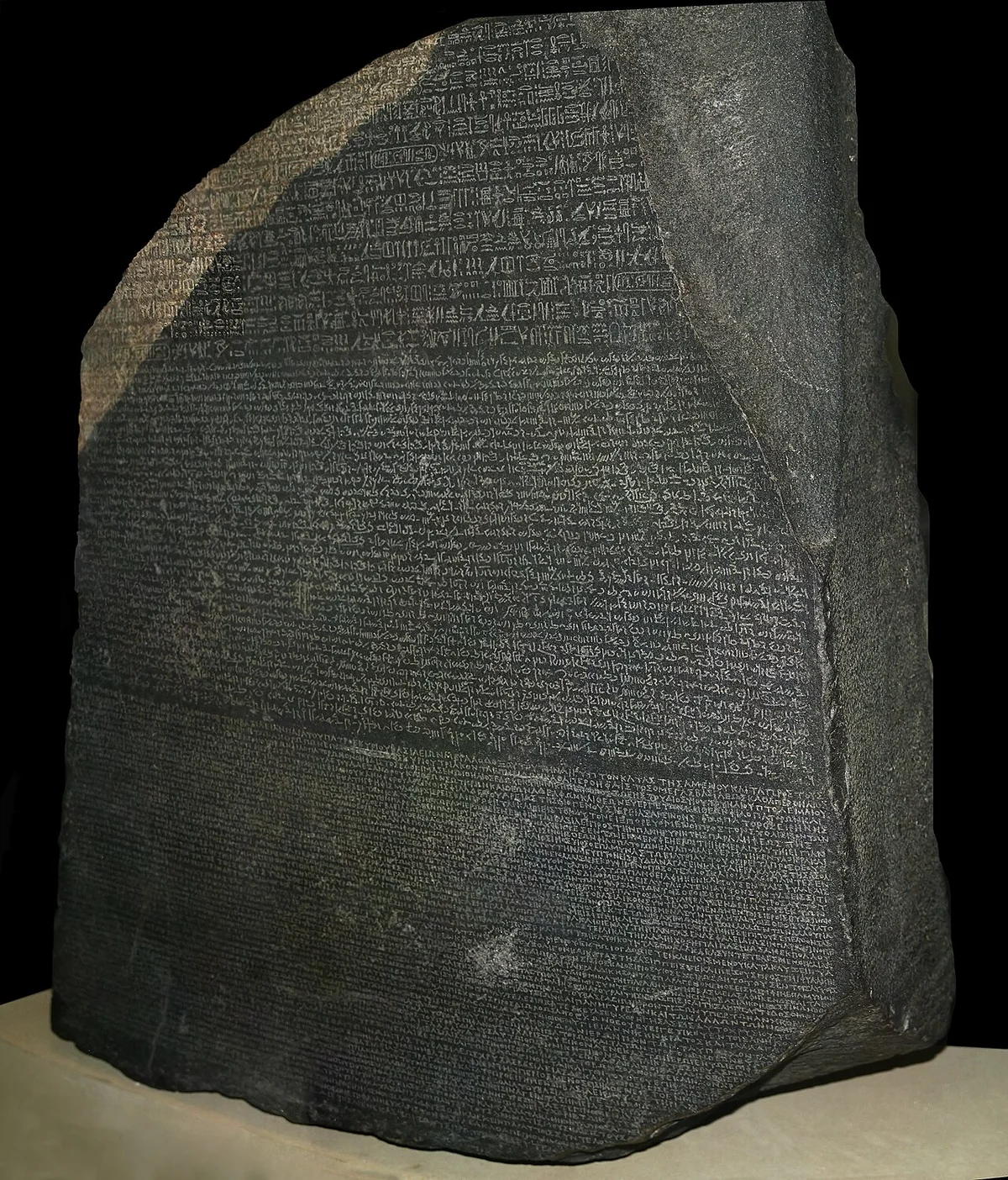 De Steen van Rosetta, met drie schriftsoorten.